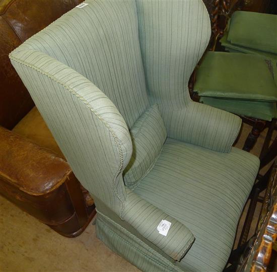 Victorian green upholstered wing armchair(-)